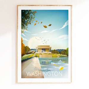 Washington DC-tryck | Lincoln Memorial-tryck | Reseaffisch | Stadskonst | District Columbia | Washington DC-affisch | Washington-väggkonst