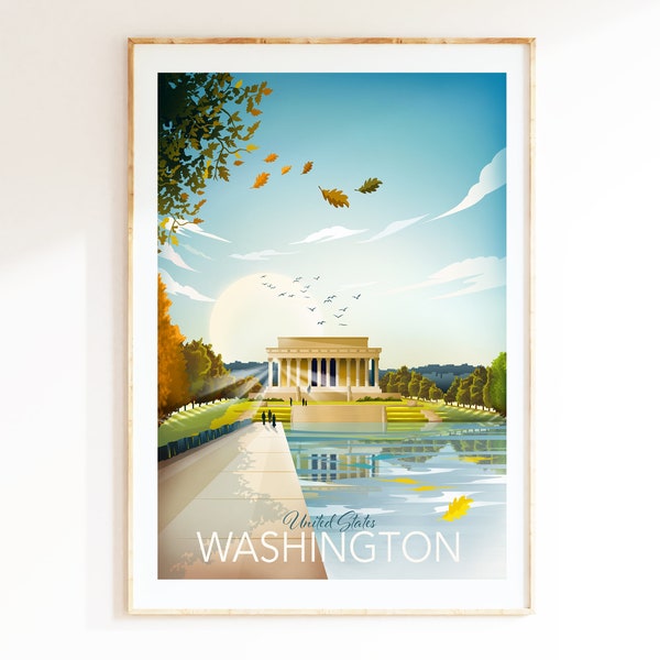 Stampa Washington DC / Stampa Lincoln Memorial / Poster di viaggio / Arte cittadina / Distretto di Columbia / Poster Washington DC / Washington Wall Art