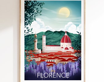 Impresión de Florencia / Arte mural italiano / Horizonte de Florencia / Póster de viaje