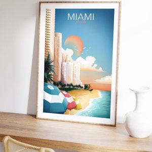 Miami Wandkunst, Miami Skyline, Florida Wandkunst, Reise Thema Wandkunst, Wohnzimmer Dekor, Büro Wandkunst Bild 6