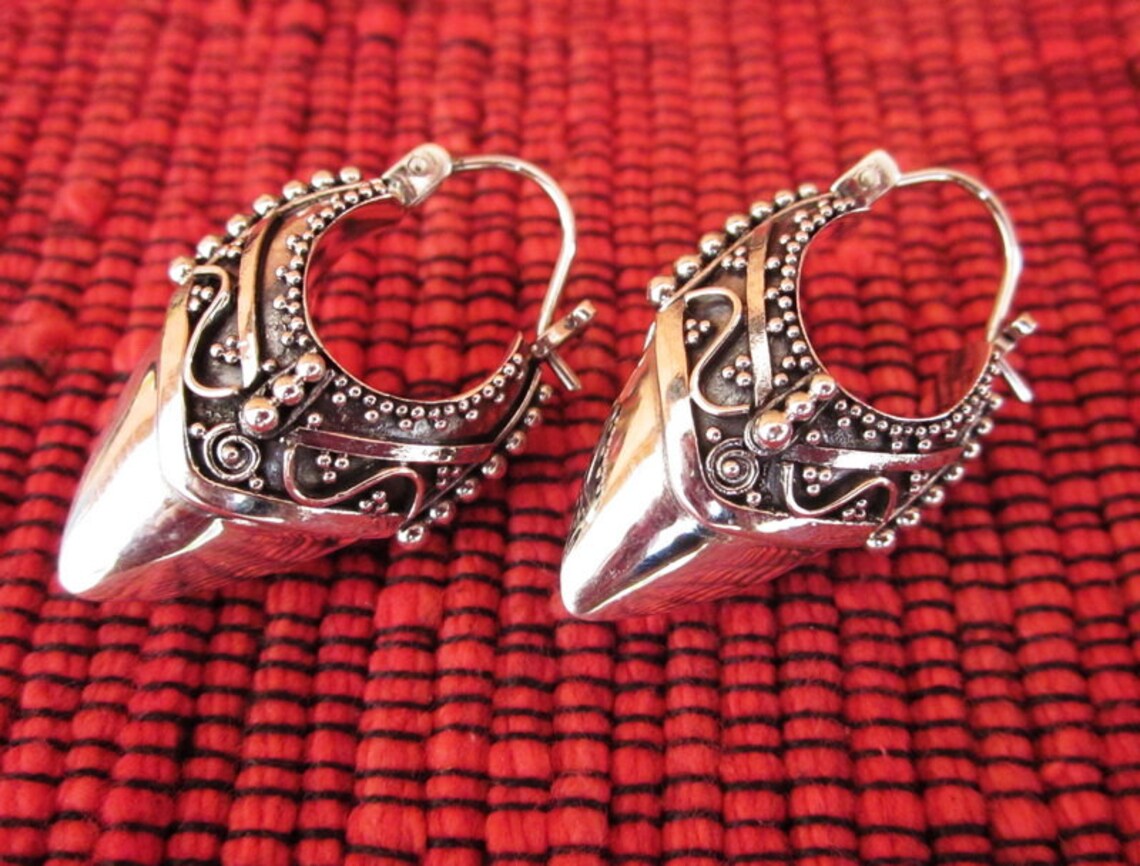 Balinese Sterling Silver Traditional Style Hoop Earrings / Etsy