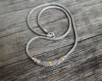 Balinese Sterling Silver Necklace / silver 925 / Gold  / Bali Jewelry art / pendant granulation technique / 17 inch long / (#424m) M