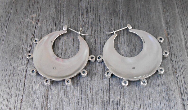 Granulation silver technique Silver sterling blue Topaz gemstone hoop earrings silver 925 Bali handmade jewelry 1.50 inch #787m