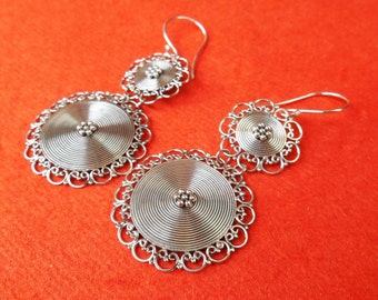 Dazzling Silver sterling dangle Earrings / 2.25 inches long / silver 925 / Handmade Bali jewelry