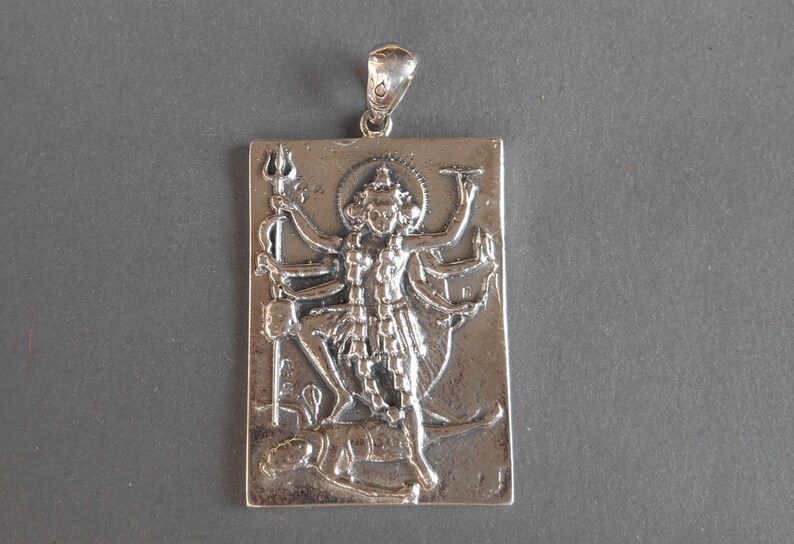 #999K Lord of death 1.90 inch Sterling Silver Kali amulet Pendant silver 925 Hindu Goddess