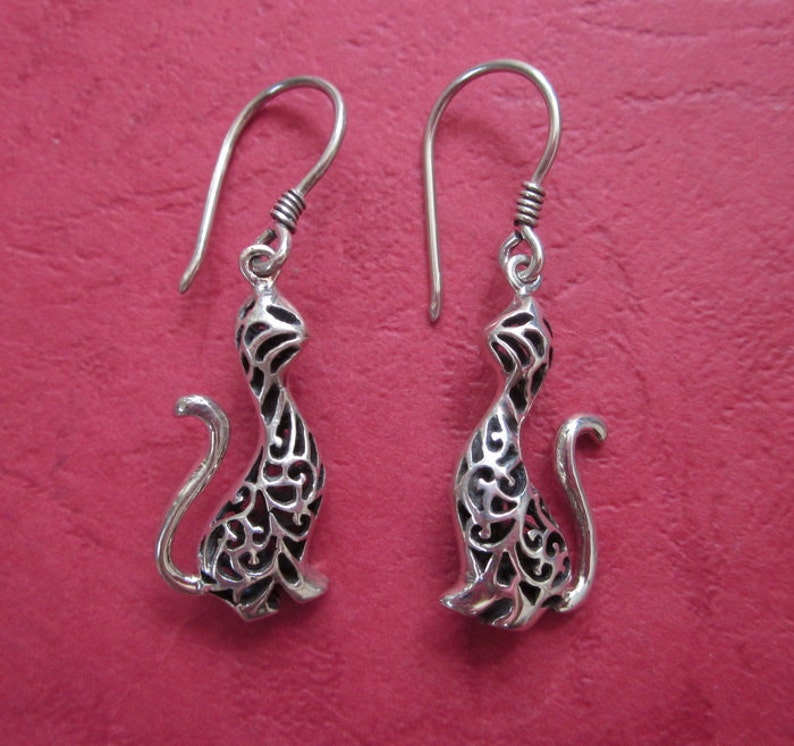Awesome Sterling Silver Cat Dangle Earrings / Silver 925 / Etsy