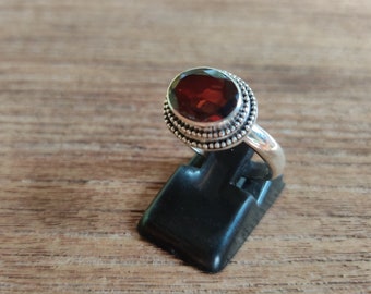 Balinese Sterling Silver genuine Garnet gemstone ring / silver 925 / request your size / Bali art Jewelry Granulation technique / (#99Km)