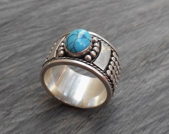 Silver sterling Turquoise band Ring /  request your size  /  silver  925 / Bali handmade jewelry / (#223m)