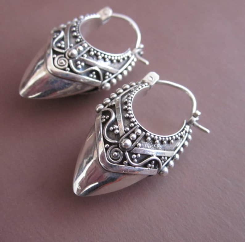 Awesome Bali Sterling Silver Traditional Style Hoop Earrings / Etsy