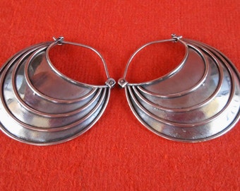 Balinese Large solid Silver sterling Hoop Earrings / 1.50 inch / silver 925 / Handmade Bali art jewelry / (#719m)