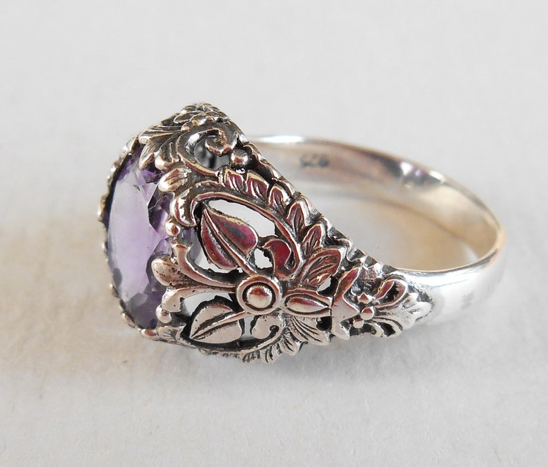 Balinese Sterling Silver Amethyst Ring / Silver 925 / Request Etsy