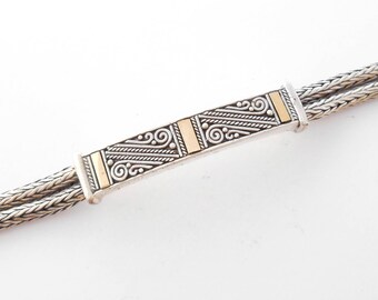 Balinese Sterling Silver bracelet / silver 925 / Gold 18 carat foil / Bali art Jewelry / pendant granulation technique / 7 - 7.5  inch long