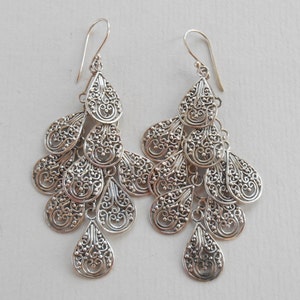 Balinese chandelier Silver 925 Earrings / Bali handmade art earrings / silver 925 / 3 inch long / 614m image 3