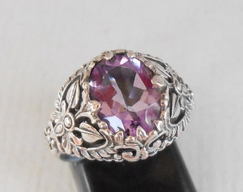 Amethyst Solid Silver 925 Balinese Traditional Design Ring 38846 