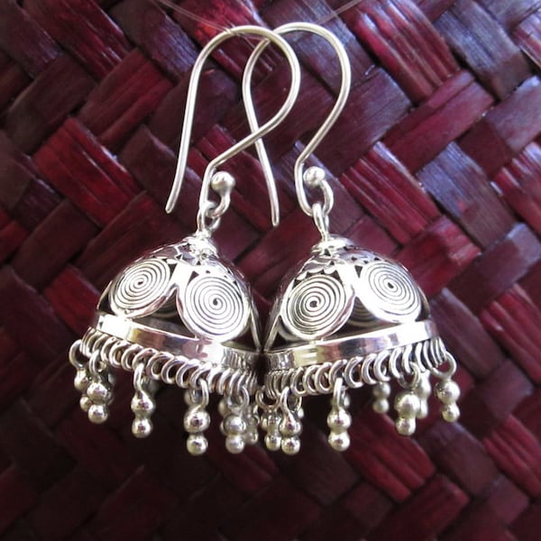 Famous Rajasthan style Silver sterling  Earrings / 1.50 inch long / Bali handmade art jewelry / silver 925 / (#781m)