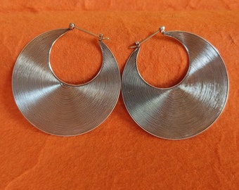 2 inch diameter  Balinese Sterling Silver large Hoop Earrings / silver 925 / 5 cm diameter / Bali art Jewelry / (#1035m)