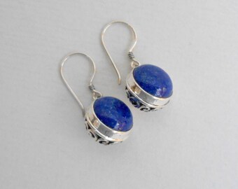 Striking Sterling Silver blue lapis lazuli  dangle earrings / silver 925 / Bali handmade jewelry / 1.25 inch