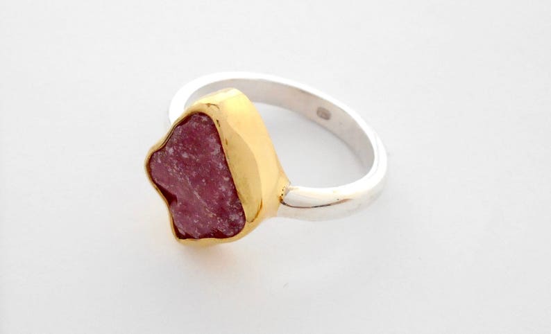 #626m Unique silver sterling rough Ruby gem ring gold plated Bali handmade jewelry silver 925 only size 10 available