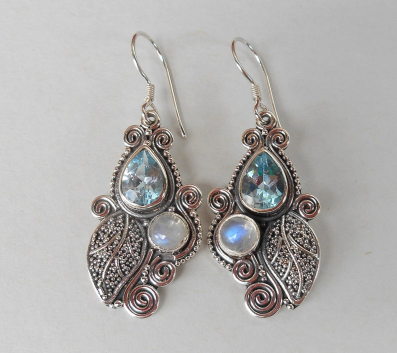 Unique Sterling Silver dangle gemstones earrings / Bali Etsy