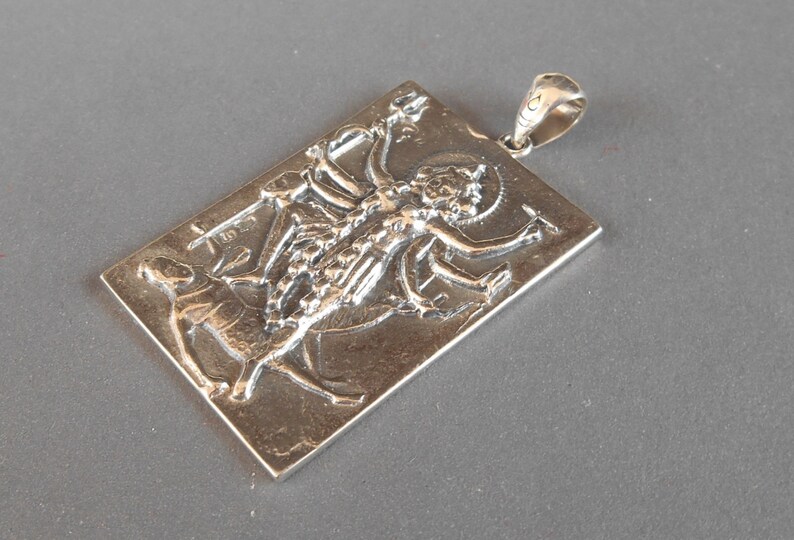 #999K Lord of death 1.90 inch Sterling Silver Kali amulet Pendant silver 925 Hindu Goddess