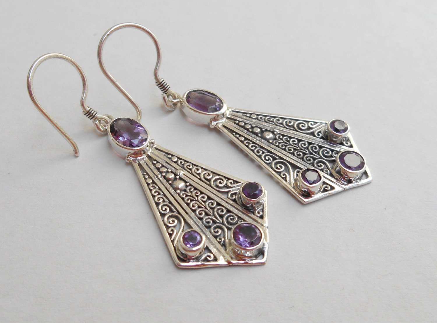 Balinese Sterling Silver genuine amethyst gemstone dangle Etsy