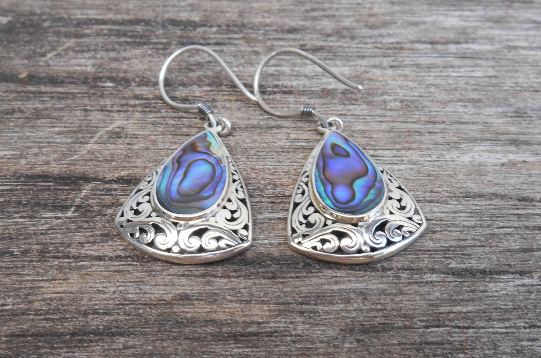 Balinese Silver Sterling Blue Iridescent Abalone Shell Dangle - Etsy