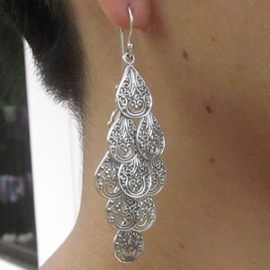 Balinese chandelier Silver 925 Earrings / Bali handmade art earrings / silver 925 / 3 inch long / 614m image 5