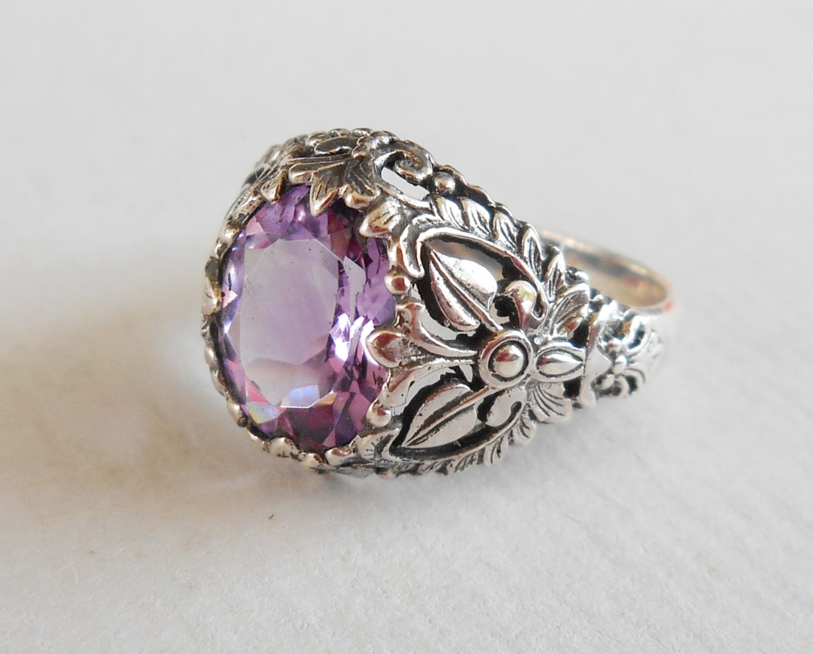 Balinese Sterling Silver Amethyst Ring / Silver 925 / Request Etsy