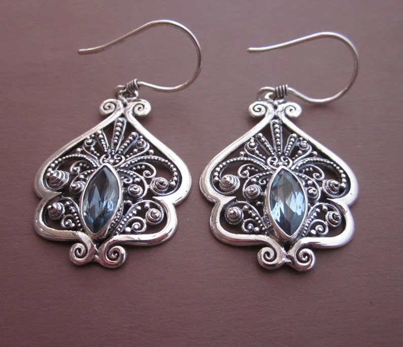 Elegant Silver Sterling Topaz Gemstones Dangle Earrings / Bali - Etsy