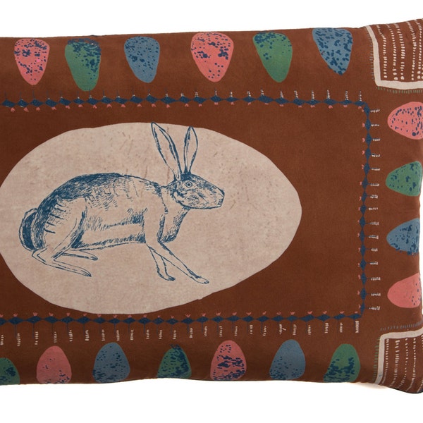 SALE * Hare in an Egg Screen Printed Silk Cushion Pillow