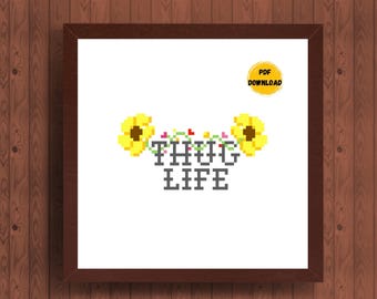 Funny Cross Stitch Pattern - Thug Life