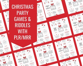 63 Christmas Party Riddles & Games with PLR / MRR | Fun Holiday Trivia, Jokes, and Party Games, Instant Download Canva Template