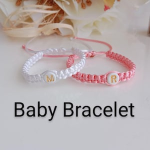 Pulsera de tobillo con inicial para bebé gemelo - Pulsera de cordón de satén con identificación