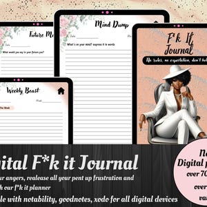 Diario F*ck It / Diario digital de desahogo y alivio / Agenda para chicas negras / Salud mental / Diario That Girl / Pensamientos de enojo / Amor propio digital