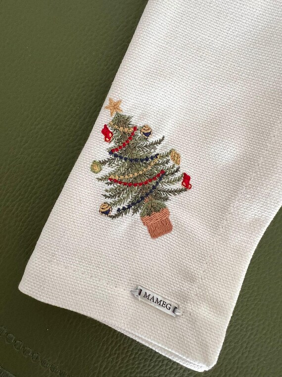 木の刺繍入りリネン混ナプキン - Etsy 日本