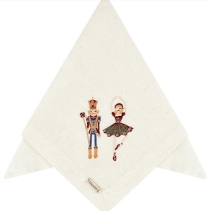 Off-White Linen-Blend Napkin with Xmas Ballet Embroidery