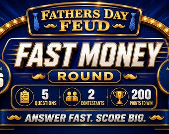 Juego de preguntas y respuestas para el Día del Padre, juego de mesa estilo Family Feud, juego de preguntas y respuestas de dinero rápido, noche de juegos para papás, juego digital imprimible