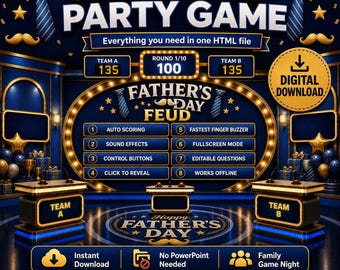 Juego de preguntas y respuestas para el Día del Padre, juego familiar en HTML, preguntas editables, no requiere PowerPoint, funciona sin conexión, juego para proyector de TV.