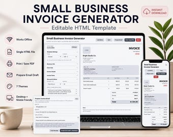 Small Business Invoice Generator, Editable HTML Invoice Template, Offline Invoice Maker, Print Save PDF, Freelancer Invoice Tool