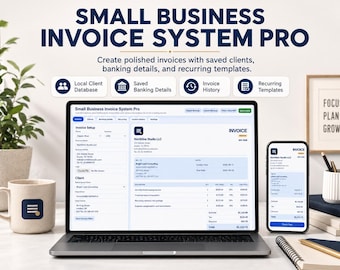 Sistema de facturación Pro, generador de facturas para pequeñas empresas, base de datos de clientes, plantilla de factura recurrente, datos bancarios, factura en PDF.