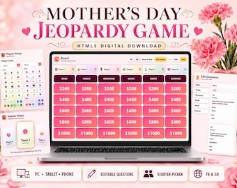 Juego de preguntas para el Día de la Madre / Juego HTML5 / Juego para el Día de la Madre / Juego familiar / Juego de fiesta / Juego digital editable / Teléfono, tableta, PC, Mac