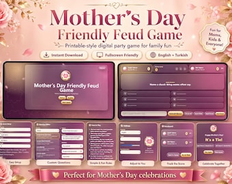Juego de preguntas y respuestas para el Día de la Madre / Juego para fiestas del Día de la Madre / Juego HTML editable / Noche de juegos en familia / Descarga instantánea