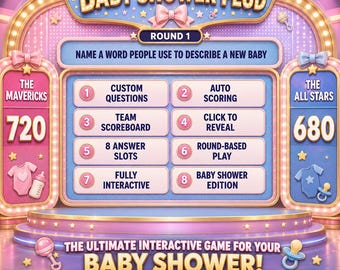 Juego de lucha para baby shower, juego interactivo para fiestas de baby shower, juego editable al estilo Family Feud, descarga instantánea, listo para proyector de TV.