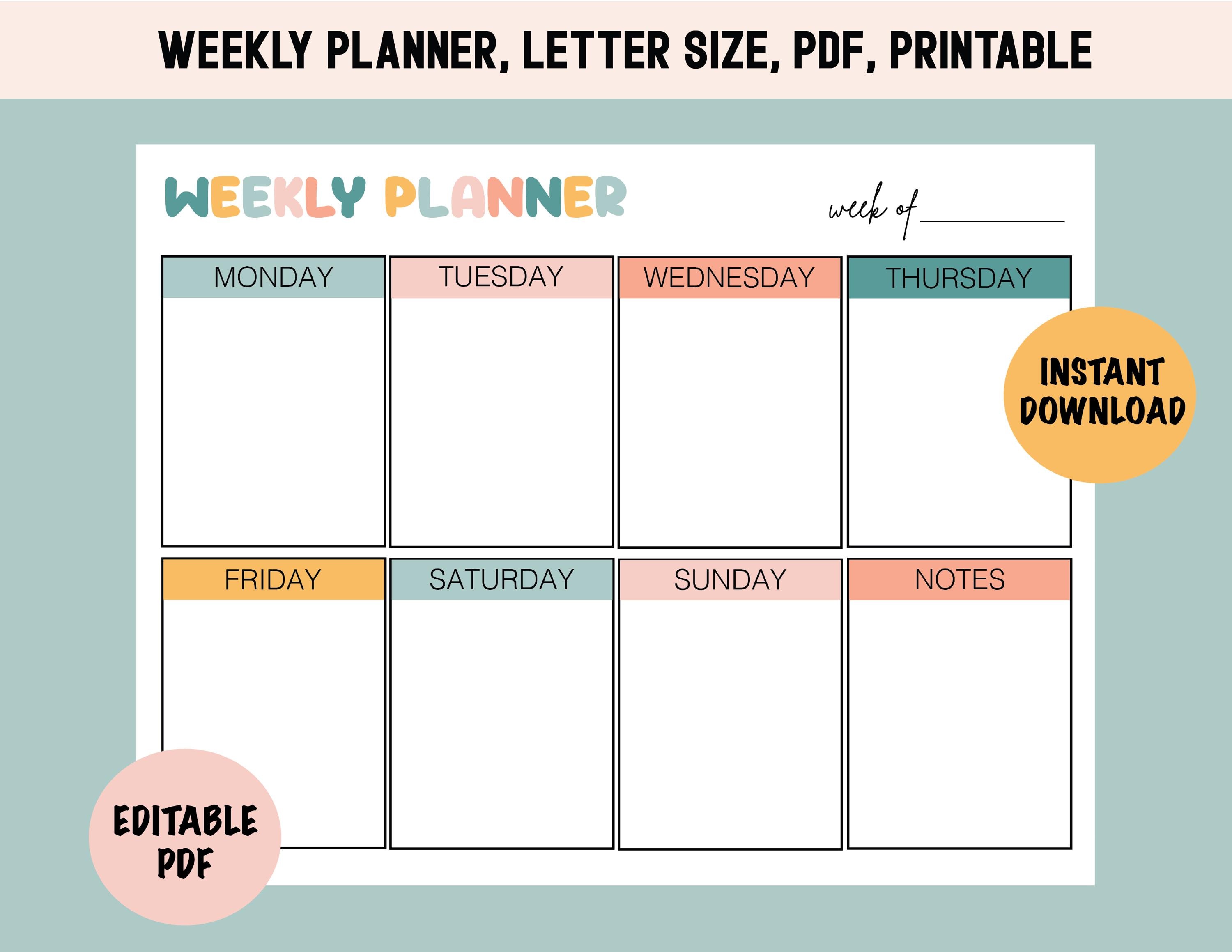 Weekly Planner Printable Weekly Schedule for Kids Family to Do List ...
