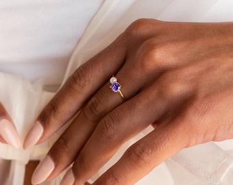 Minimalist Pearl Birthstone Ring .Personalized Pearl Promise Ring • Delicate Jewelry • Gifts for Women •