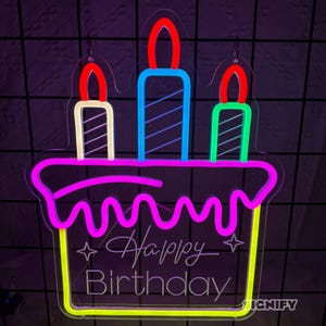 Placa de neon de feliz aniversário, placa de neon personalizada, placa de letra personalizada, placa de festa, decoração de parede de chá de bebê, placa de neon de aniversário, decoração de festa de evento