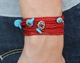 Christmass 20% refund Red bracelet fashion luck jewelry and turquoise amulets, cameo and charms Indian wild button