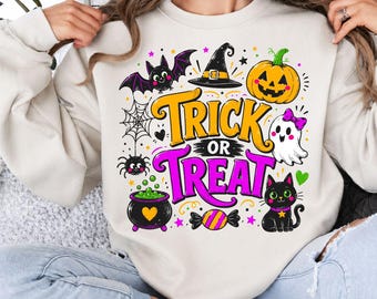 Trick Or Treat PNG | Halloween Ghost Cat Pumpkin Shirt | Funny Halloween Sublimation