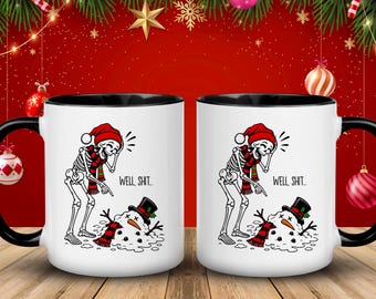 Funny Skeleton Melted Snowman Christmas Mug PNG (Digital Download)