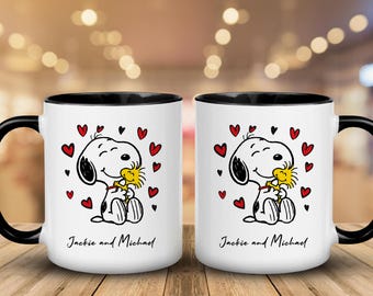 Personalisierte Snoopy und Woodstock Liebe PNG, Tassen-Design (Digitaler Download)